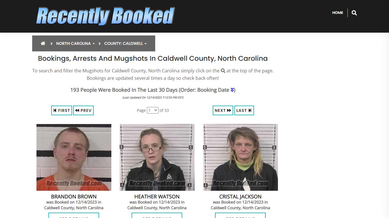 Bookings, Arrests and Mugshots in Caldwell County, North Carolina